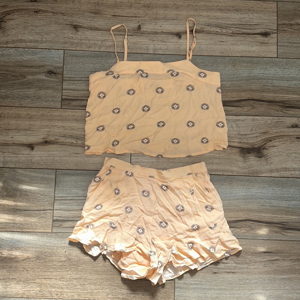 Aleena Peach Multi Print High Rise Shorts Set